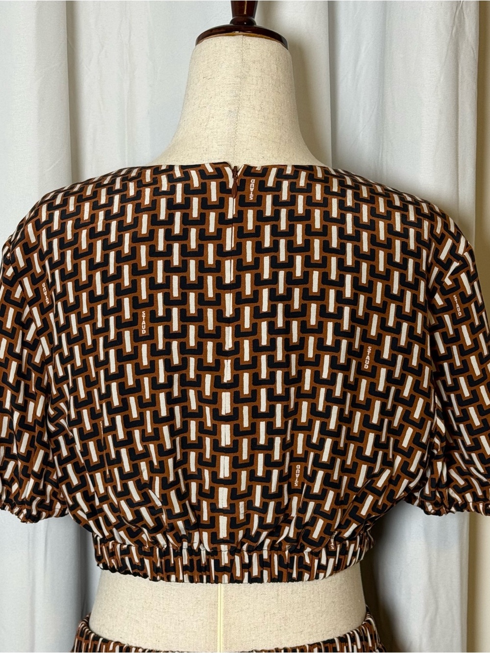 Staud Epona Mini Dress Medium NWT Basketweave Print Cutout Puff Sleeve Dress - Picture 12 of 16